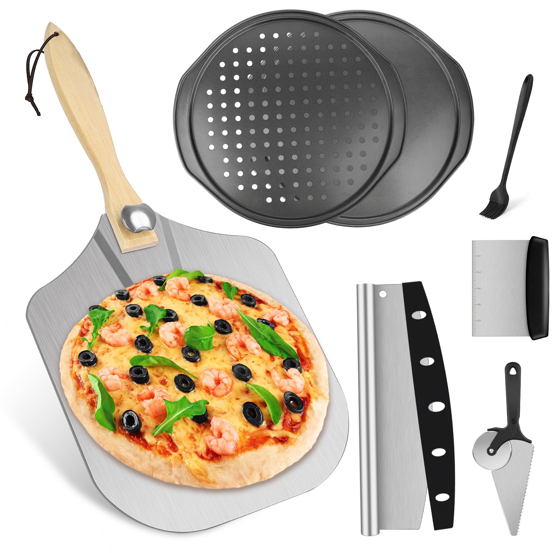 Amazon.com: Pizza 7PCS Pizza Peel Pizza Pan Set, 12